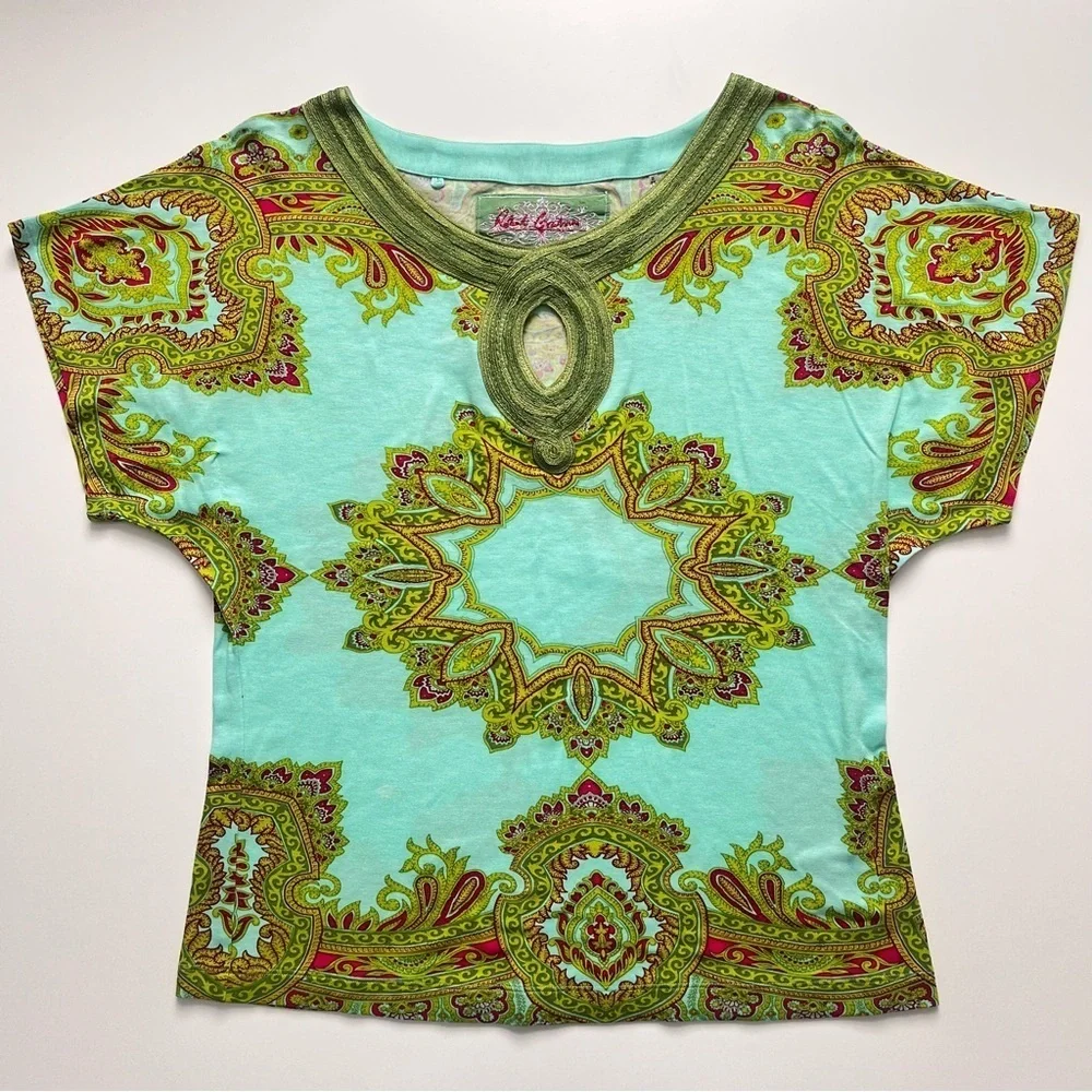 Robert Graham Paisley Print Top Embroidered Keyhole Trim Neckline Size XS - Picture 1 of 7